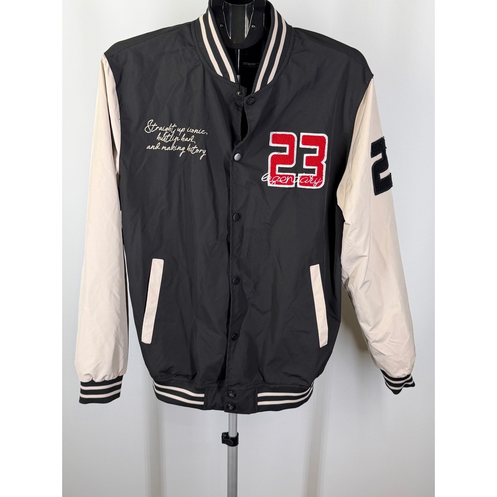 Seven Souls New York Mens Varsity Jacket Black Cream Money Bear Graphic Large